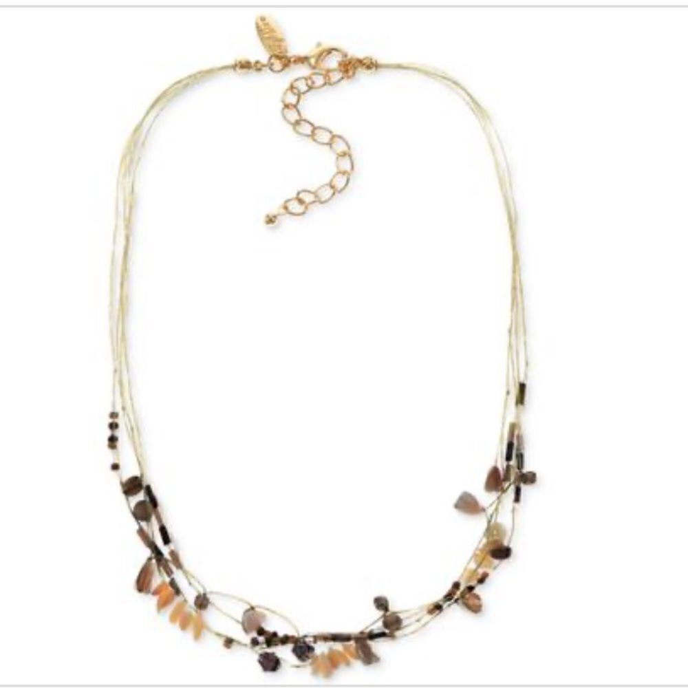 Style & Co Beaded Boho Multi-Strand Necklace, 18 + 3 Extender,- Brown
